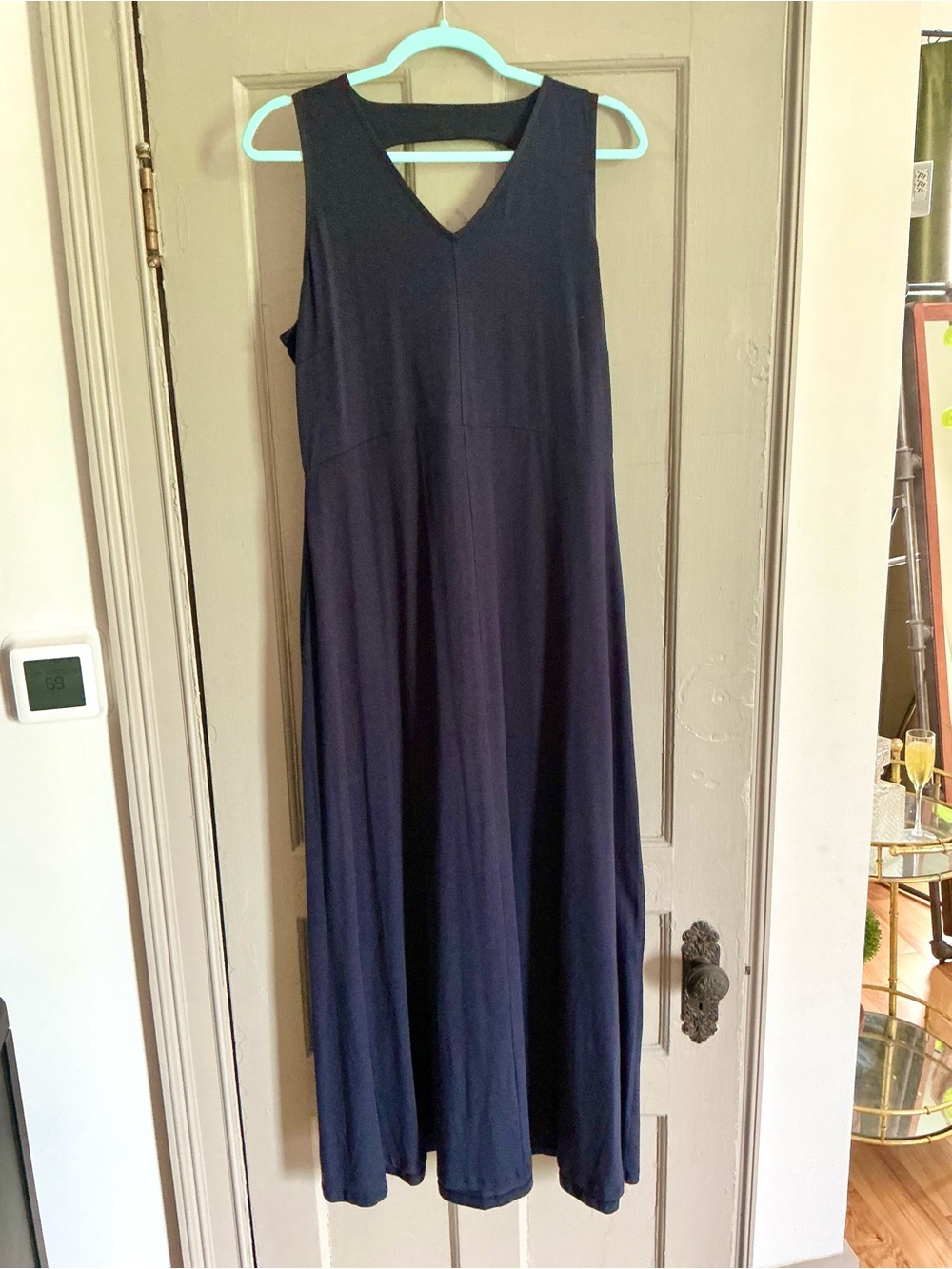 NWT Talbots Navy Sleeveless V-Neck Square Back Jersey Maxi Dress